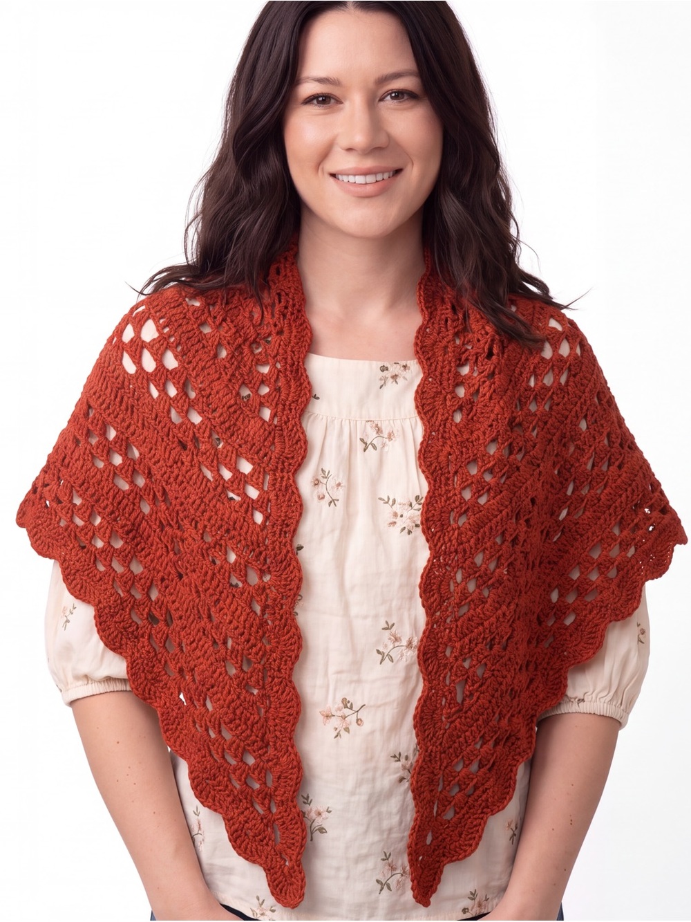 Vintage cottagecore Fall Boho Rust Crochet Shrug Open Knit Shawl Wrap Boho 70s